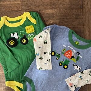 Green and Blue John Deere Tractor Baby Onesies
